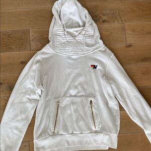 Aviator Nation White Hooded Sweatshirt with Front Pocket
